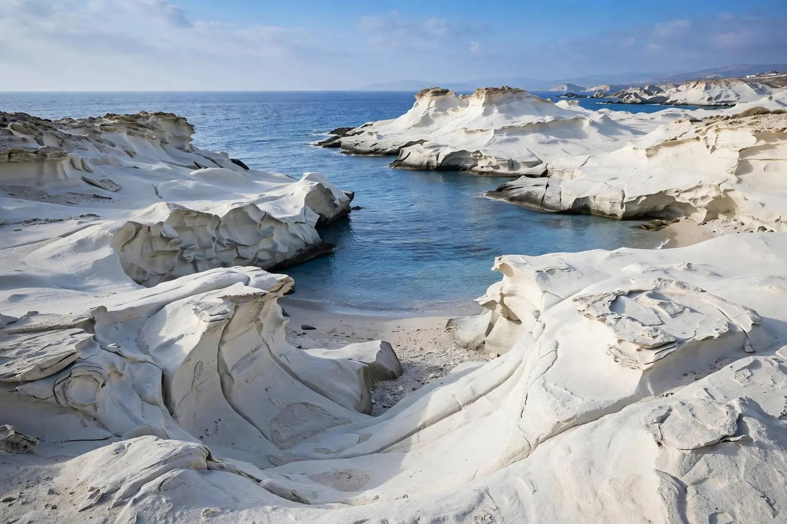 Milos Sarakiniko white volcanic rock formations, Cyclades Greece