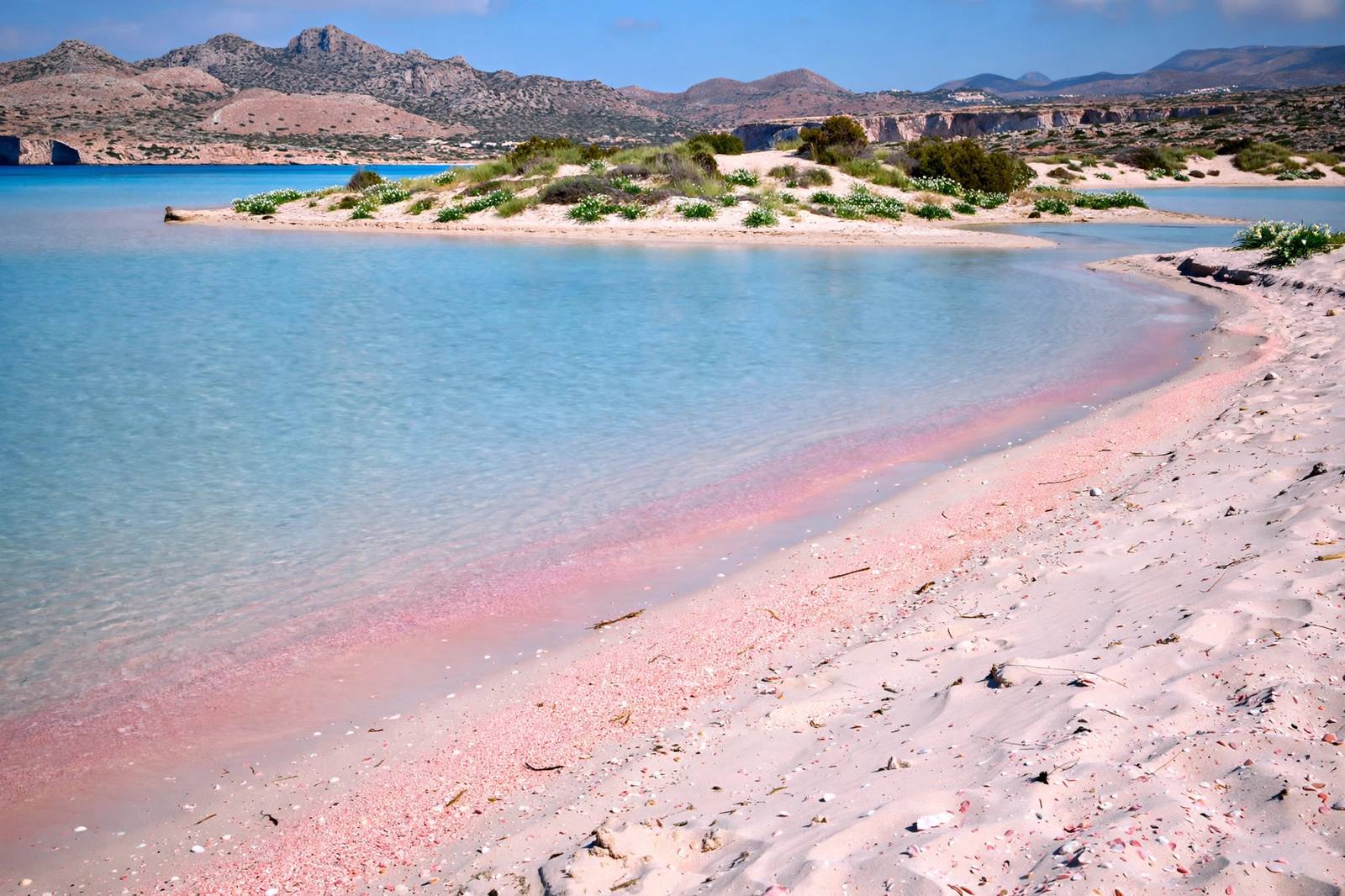 Elafonissi beach Crete with pink sand and turquoise lagoon