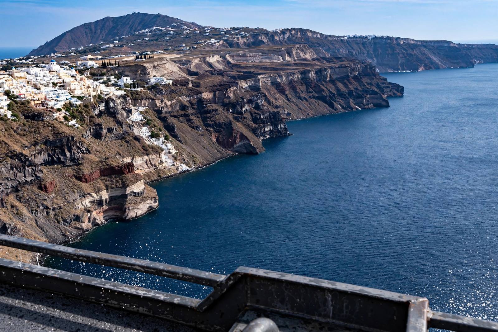 Santorini caldera panorama from the sea in winter