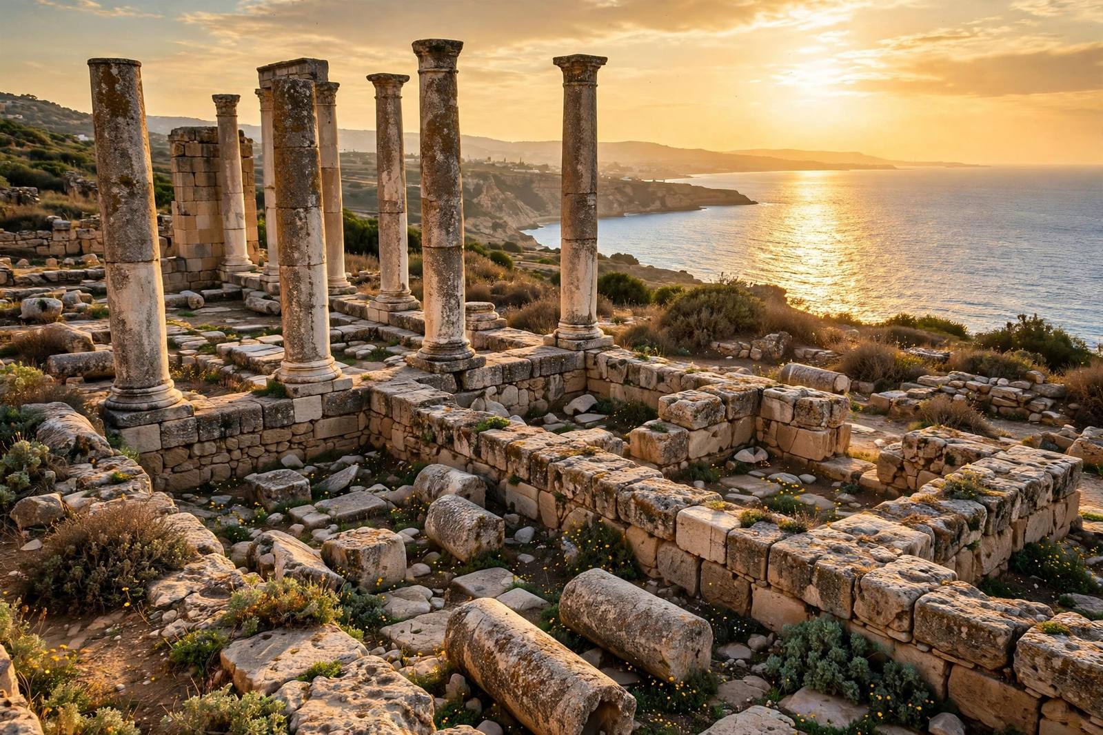 Ancient Carthage ruins overlooking the sea near Tunis