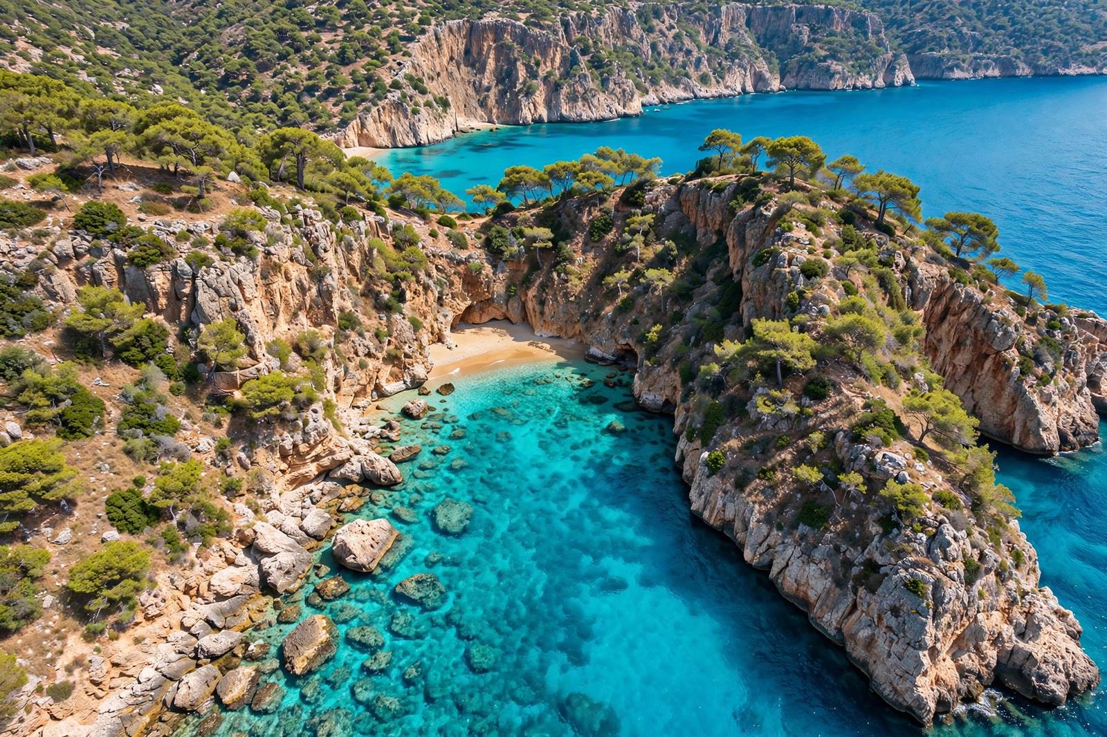 Turquoise coast of Antalya with cliffs and coves